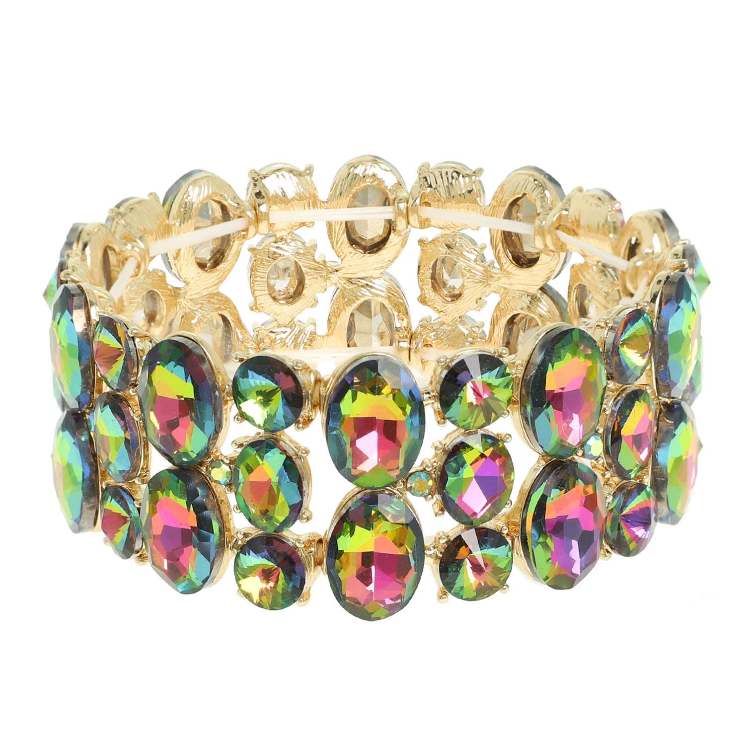 3 Row Crystal Gemstone Oval Cut Cluster Bracelet