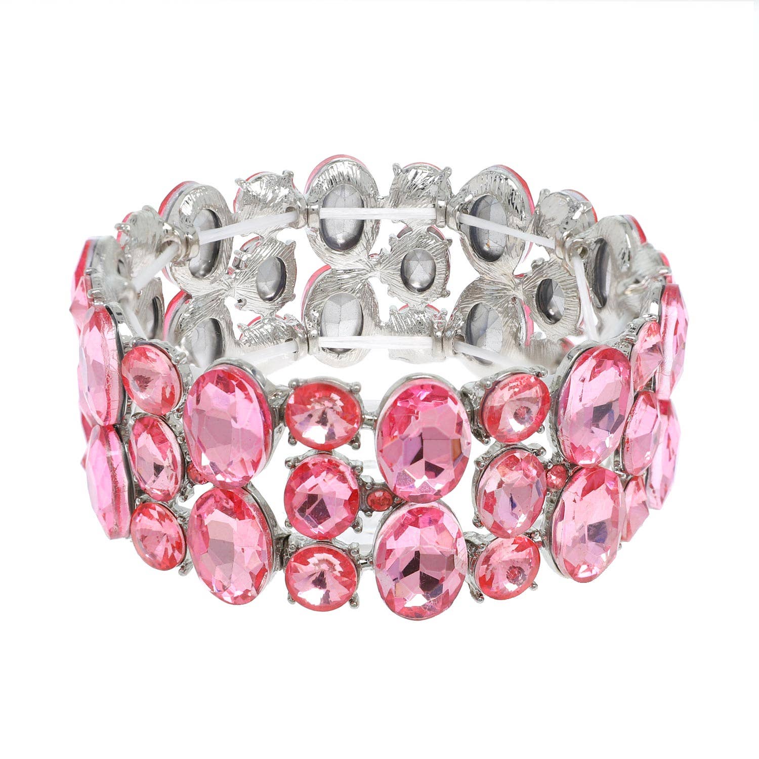 3 Row Crystal Gemstone Oval Cut Cluster Bracelet