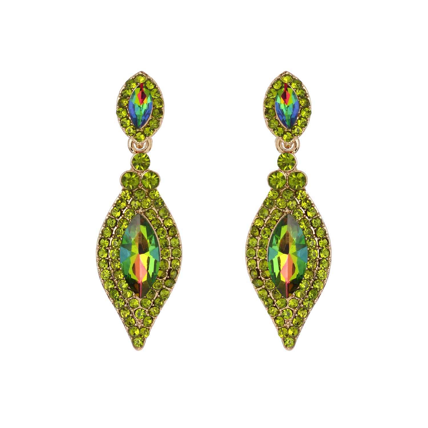 Dangly Leaf with Oval Gem Stone Earrings