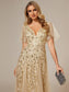 Romantic Shimmery V Neck Ruffle Sleeves Evening Dress