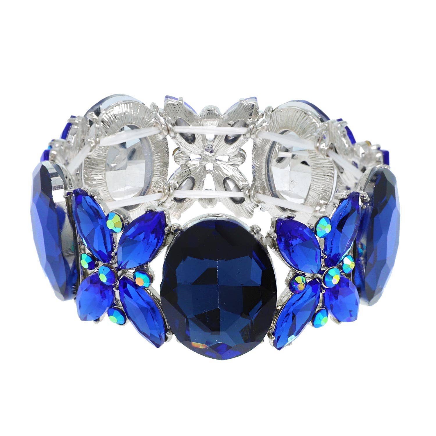 Crystal Gemstone Oval Floral Cluster Bracelet