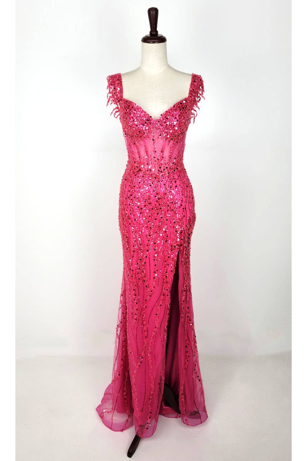 Off the Shoulder Sequin and Bead Long Dress C331