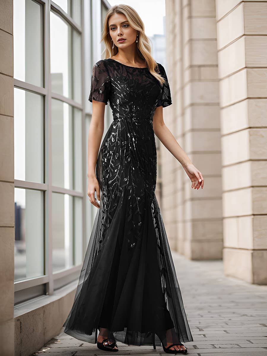 Floral Sequin Print Fishtail Tulle Dresses for Party