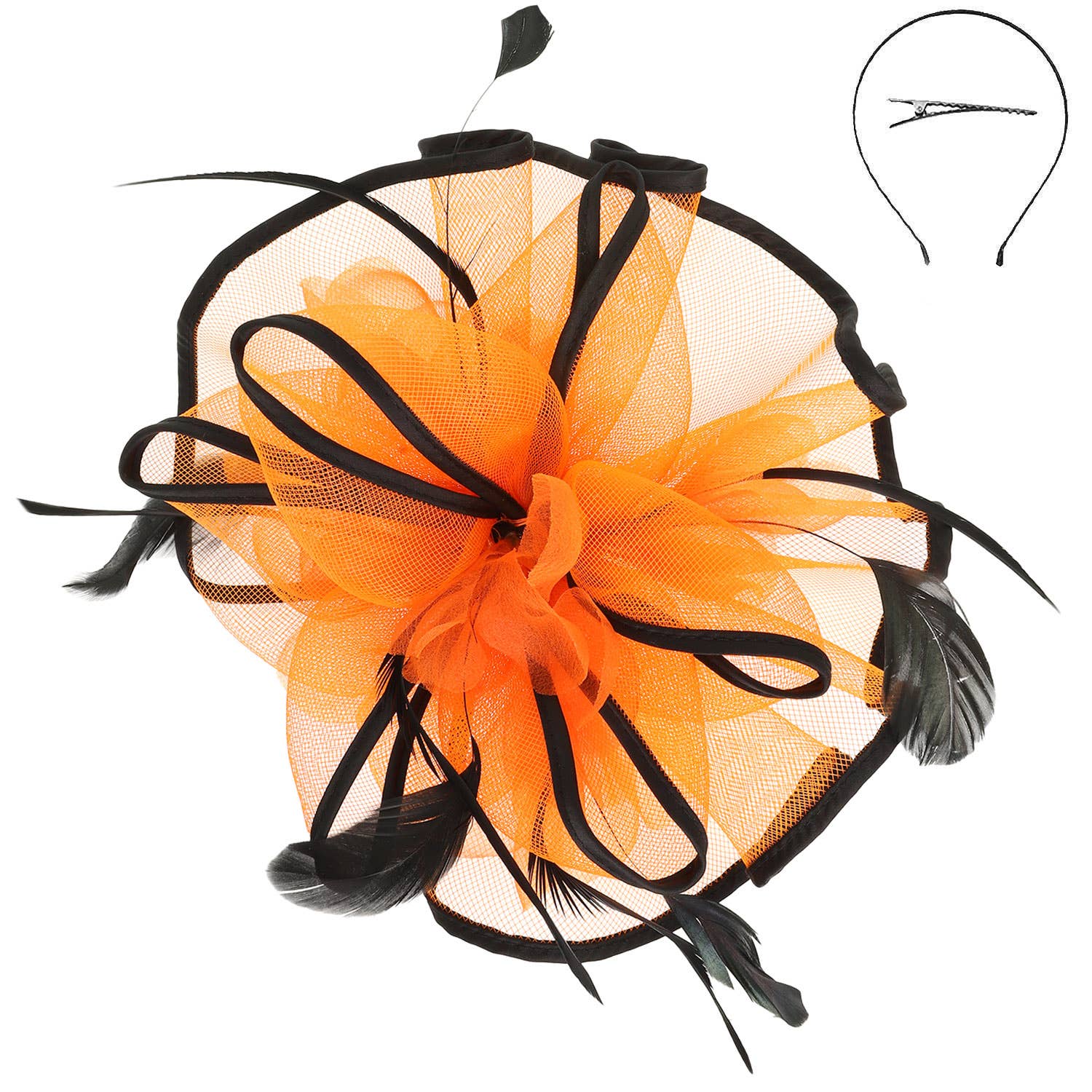 Floral Feathered Contrast Trim Mesh Fascinator