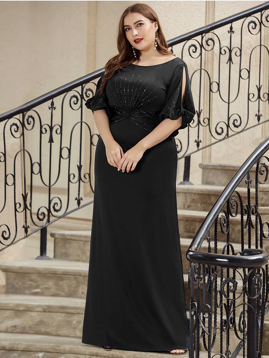 Silver Sequins Fishtail Evening Dress