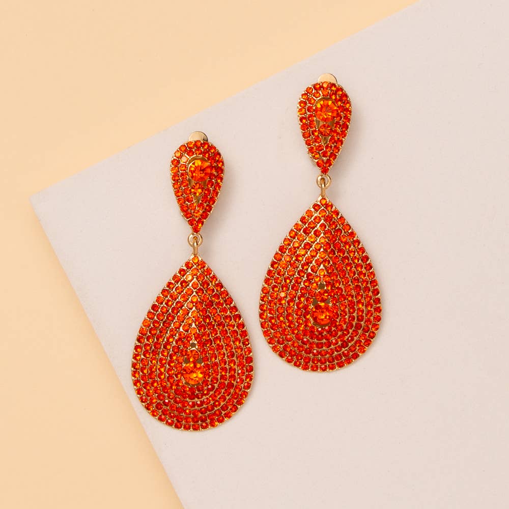Teardrop Shaped Crystal Pave Clip-On Earrings