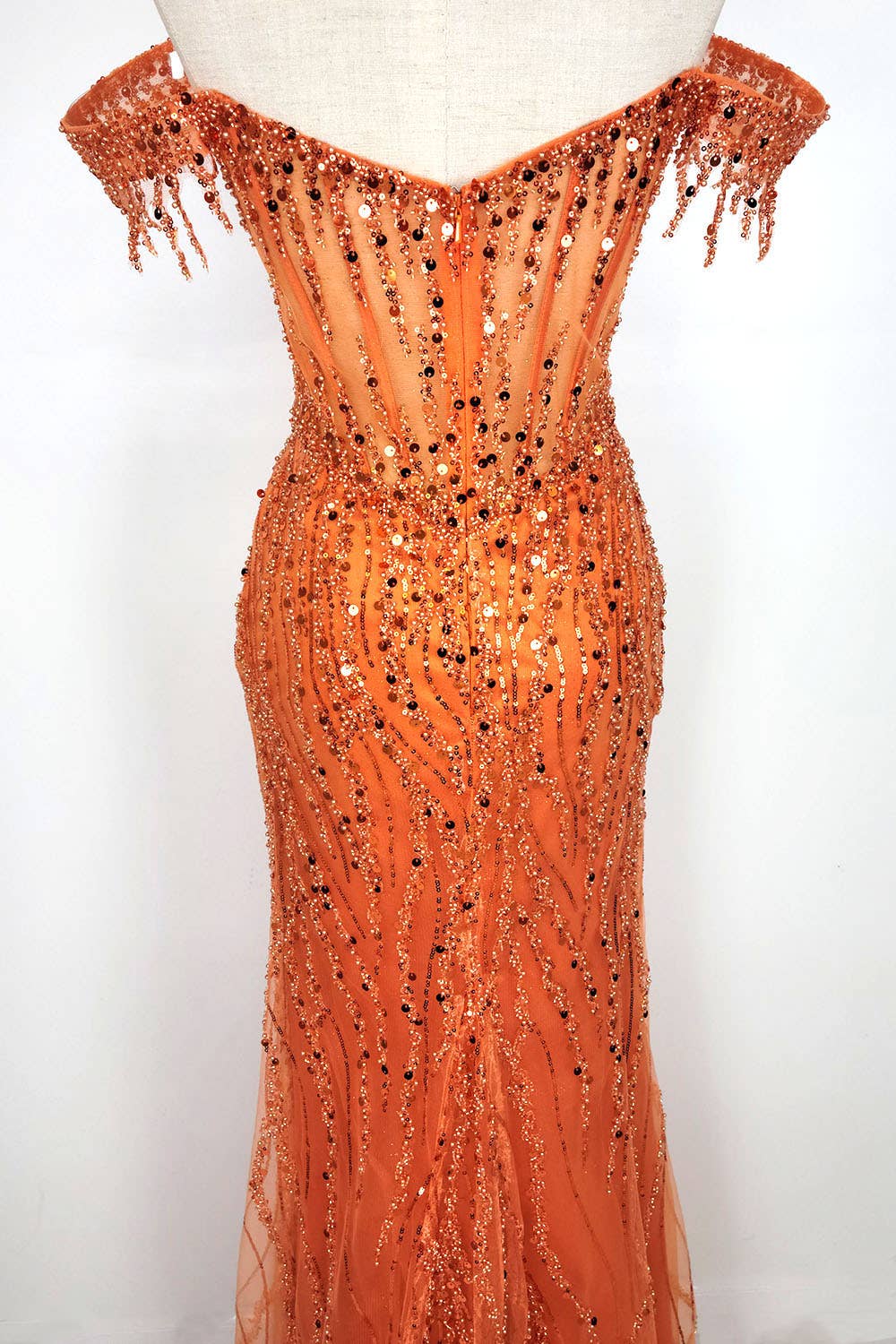Off the Shoulder Sequin and Bead Long Dress C331