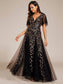 Romantic Shimmery V Neck Ruffle Sleeves Evening Dress
