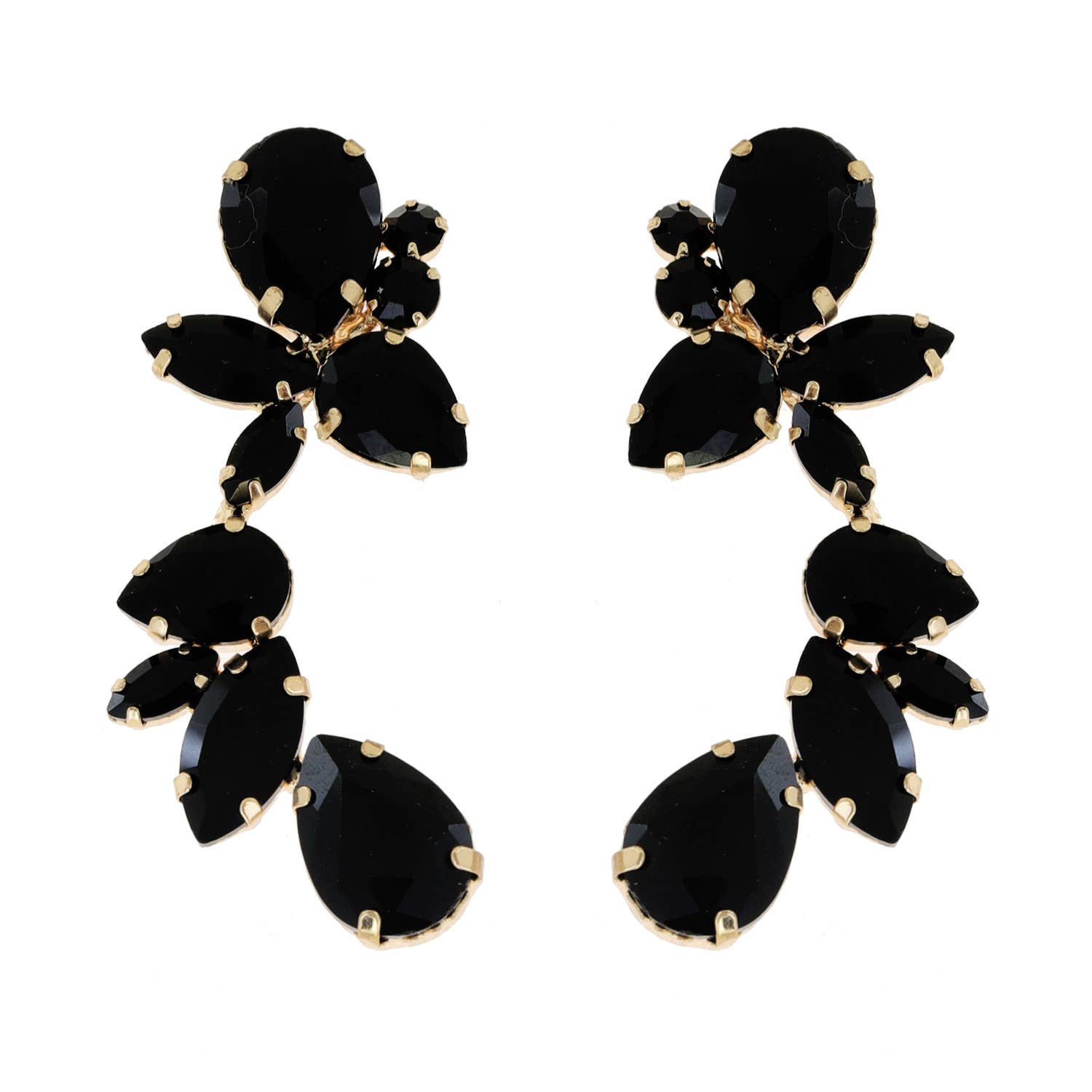 Leaf & Droplet Cut Curved Rhinestone Cluster Drop Earrings