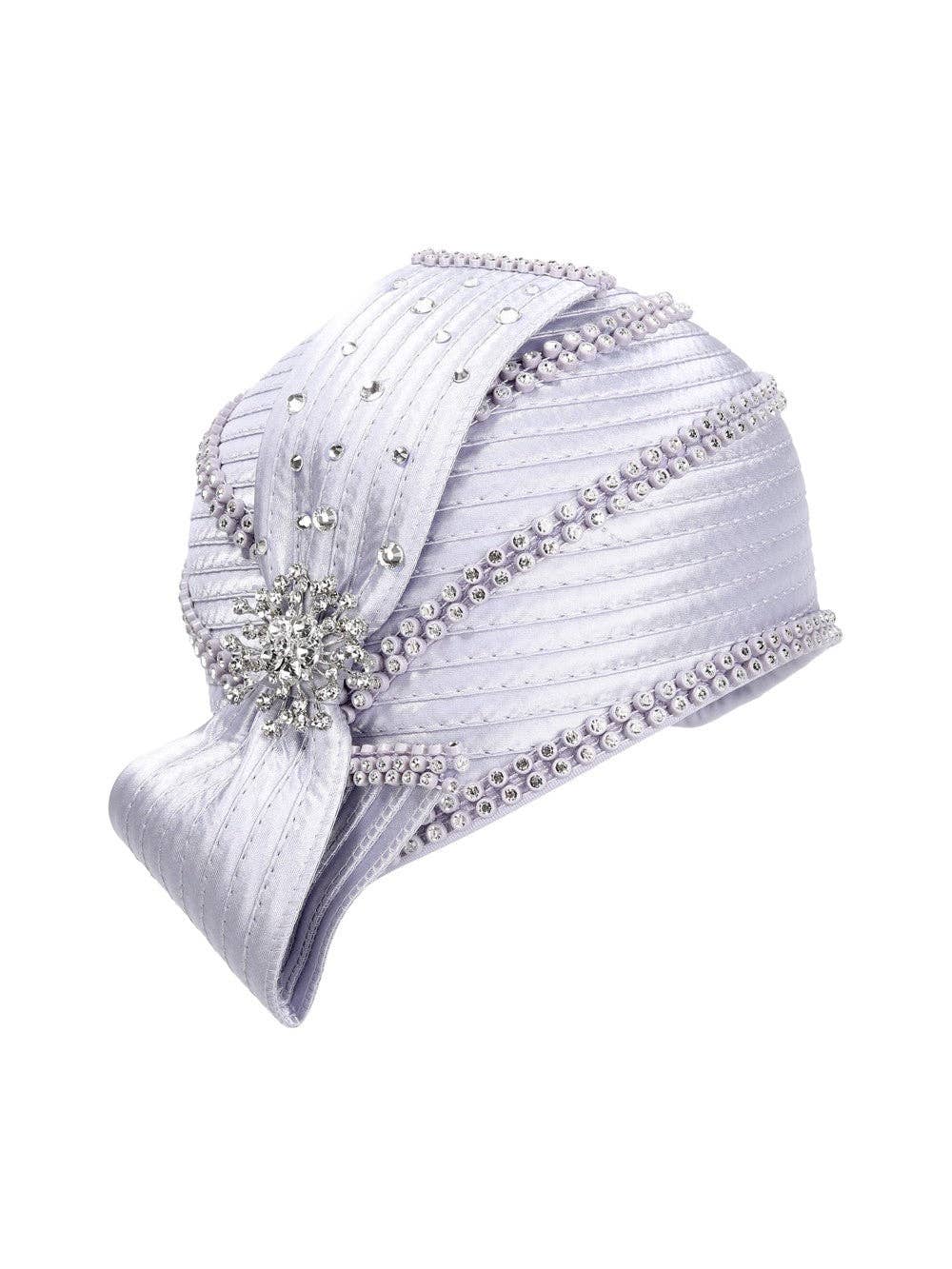Round Ribbon Hat w/ Brooch and Rhinestoned Strip