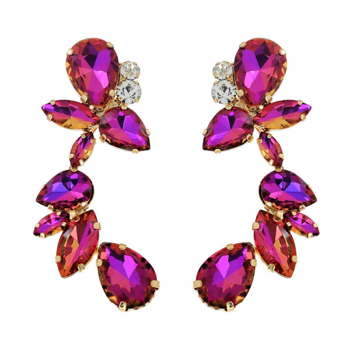 Leaf & Droplet Cut Curved Rhinestone Cluster Drop Earrings