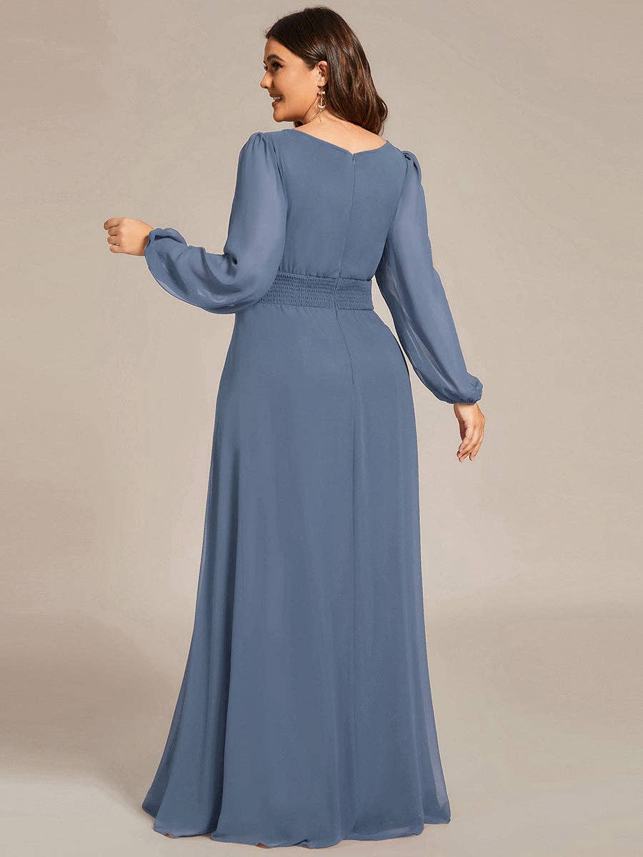 Plus Size Long Lantern Sleeves Round Neck Bridesmaid Dress