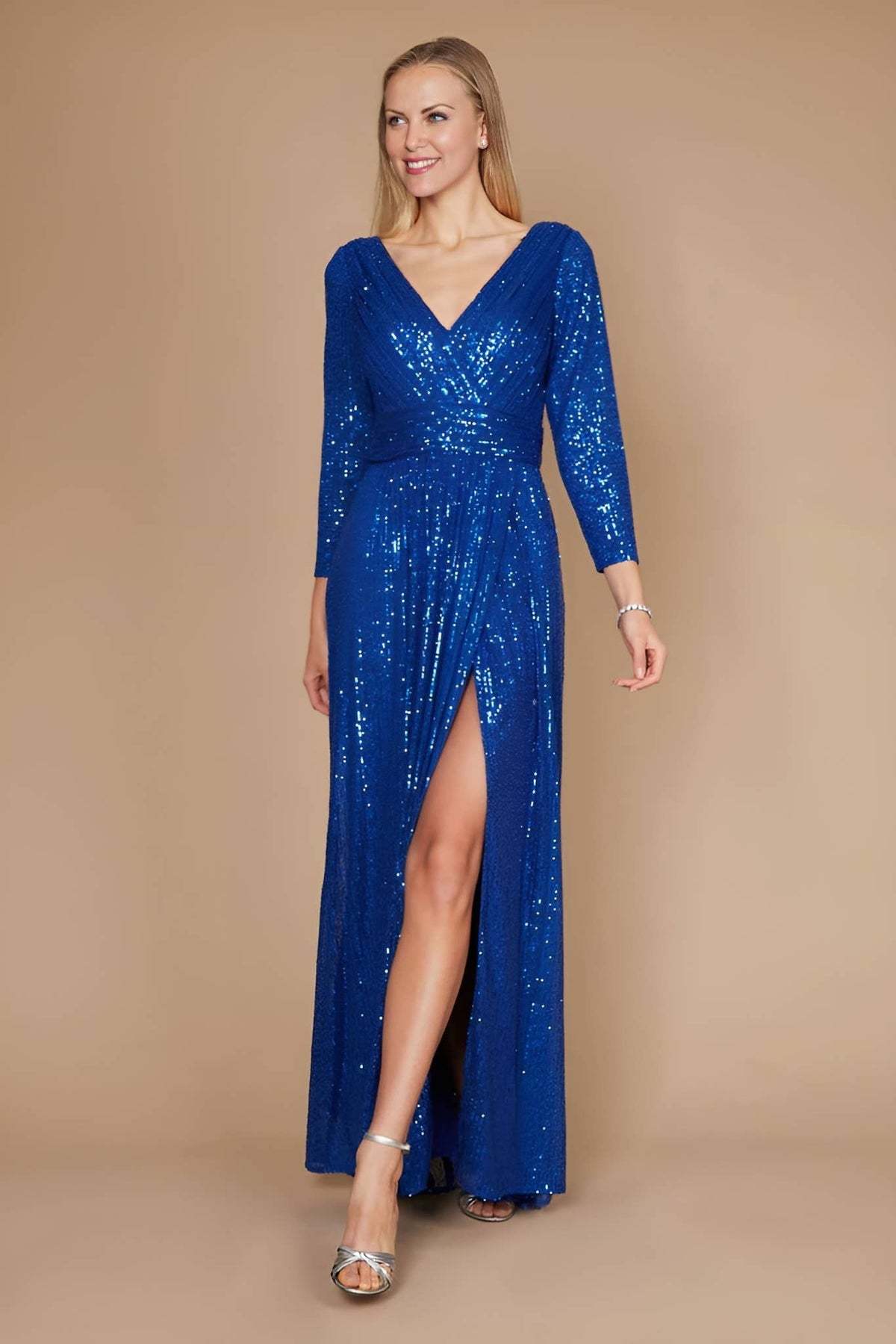 Long Sleeve Sequin Formal Dress