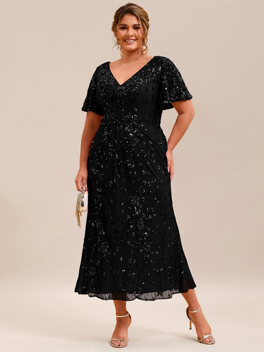 Strapless Deep Fishtail Paillette Midi Evening Dresses