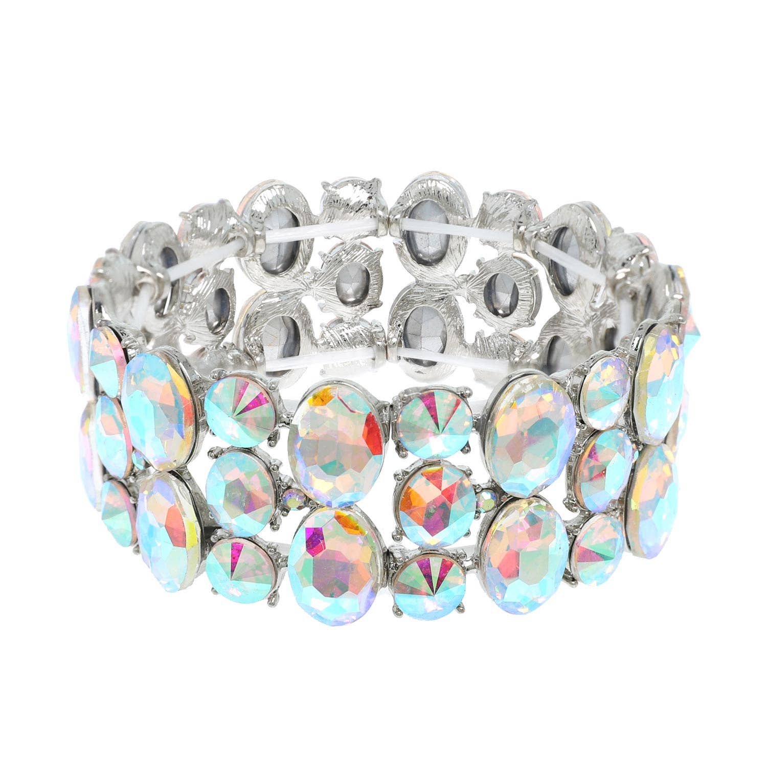3 Row Crystal Gemstone Oval Cut Cluster Bracelet