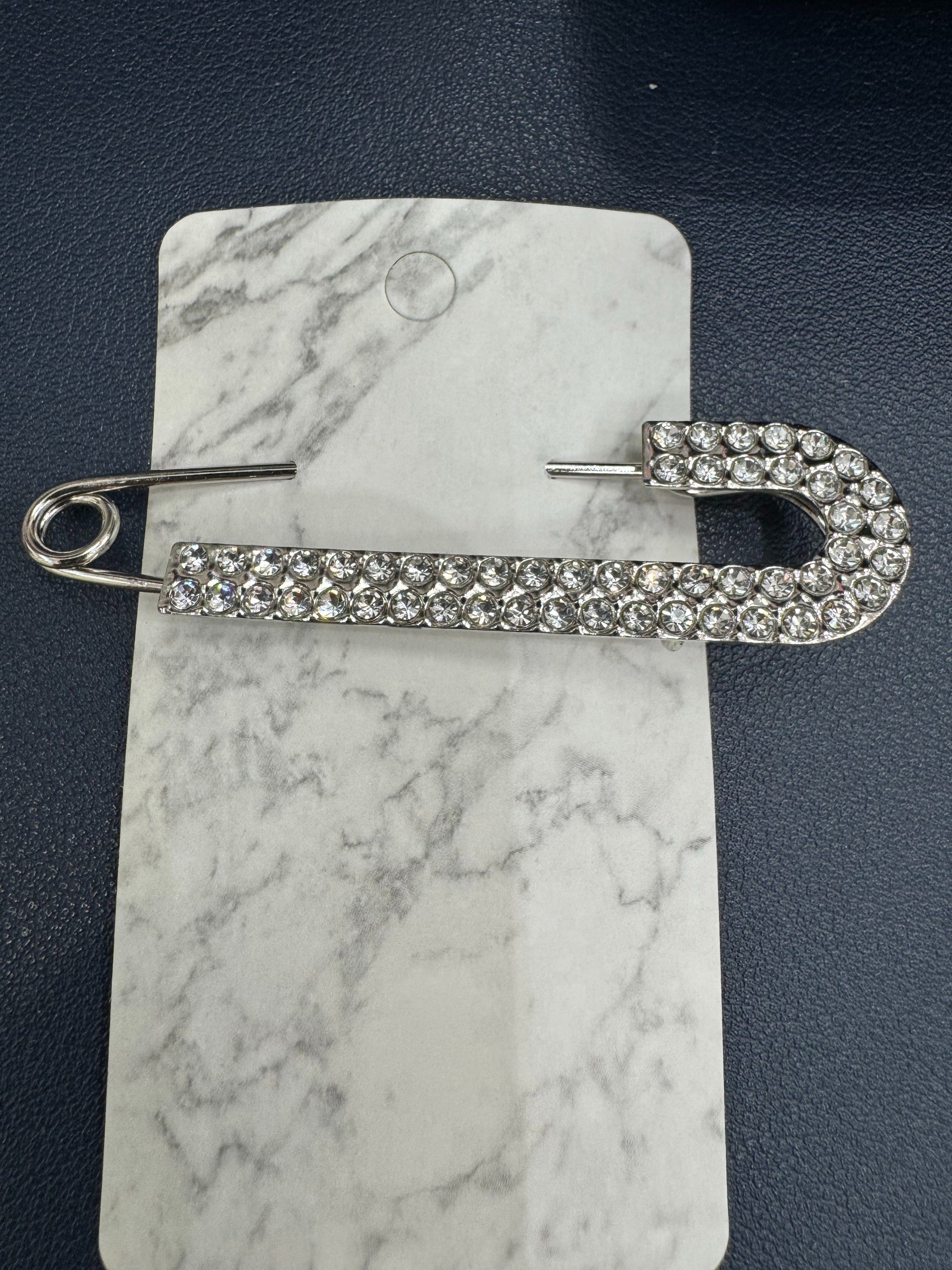 Silver Rhinestone Safety Pin Brooch