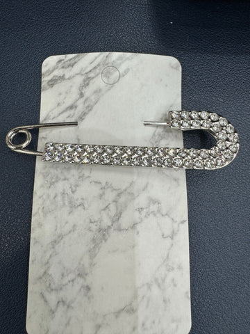 Silver Rhinestone Safety Pin Brooch
