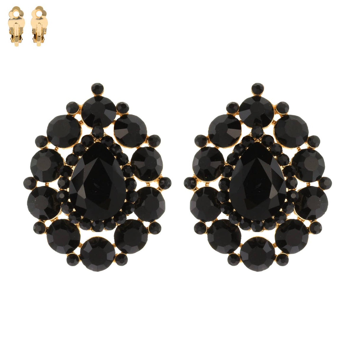 Rhinestone Cluster Halo Pear Shaped Clip On Earrings