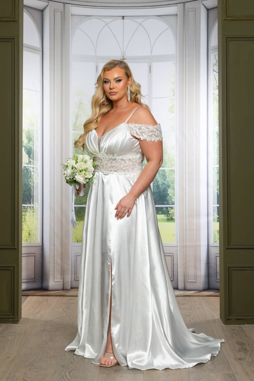 P7536-PLUS SATIN A LINE MAXI DRESS WITH SEQUINS AND BEADING