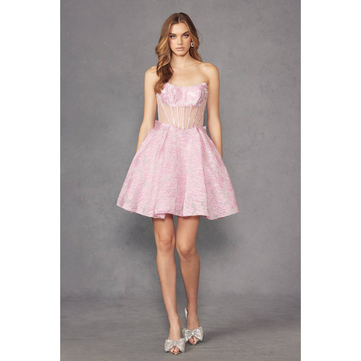 SPRING FEEL SHORT DRESS WITH CORSET AND MESH BODICE