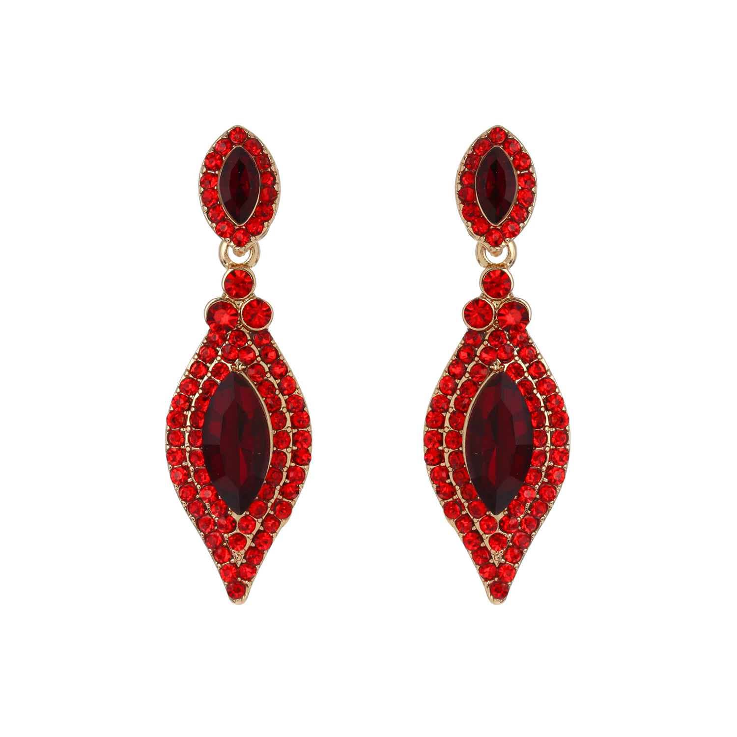 Dangly Leaf with Oval Gem Stone Earrings