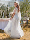 Romantic Shimmery V Neck Ruffle Sleeves Evening Dress