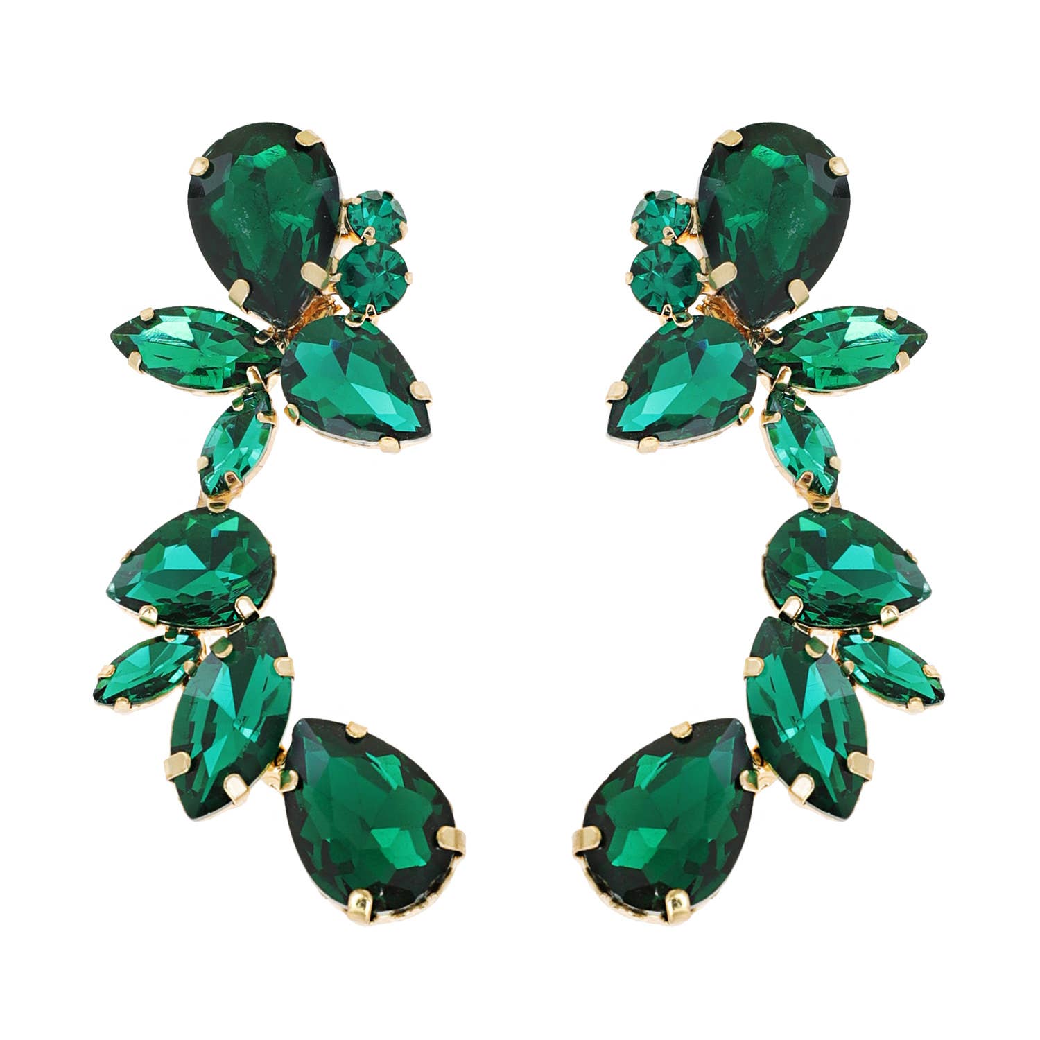 Leaf & Droplet Cut Curved Rhinestone Cluster Drop Earrings