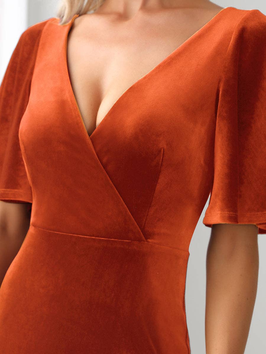 Elegant Double V Neck Velvet Wholesale Party Dress