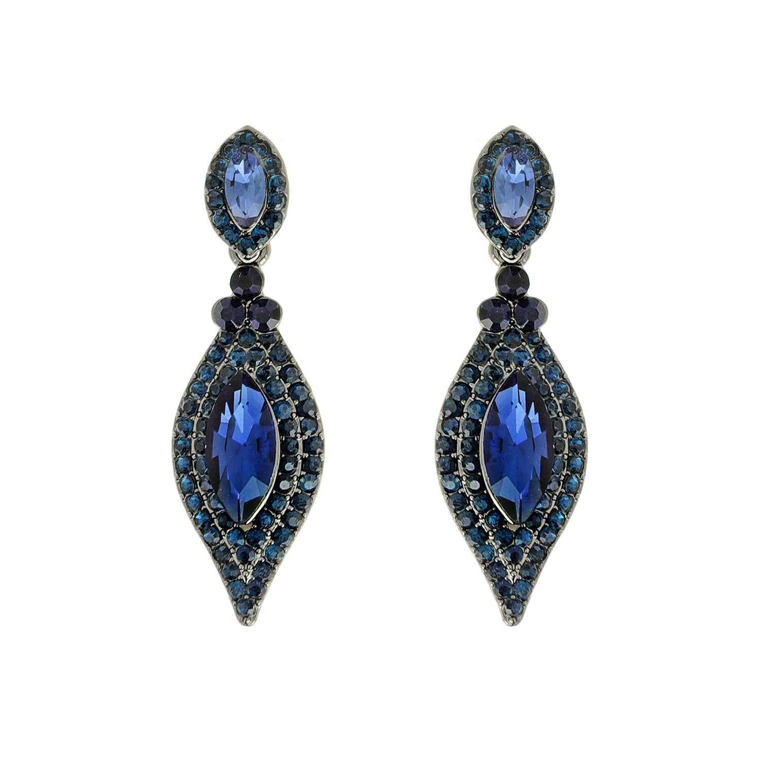 Dangly Leaf with Oval Gem Stone Earrings