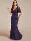 Gorgeous Leaf-Sequined Evening Dress