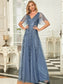 Romantic Shimmery V Neck Ruffle Sleeves Evening Dress