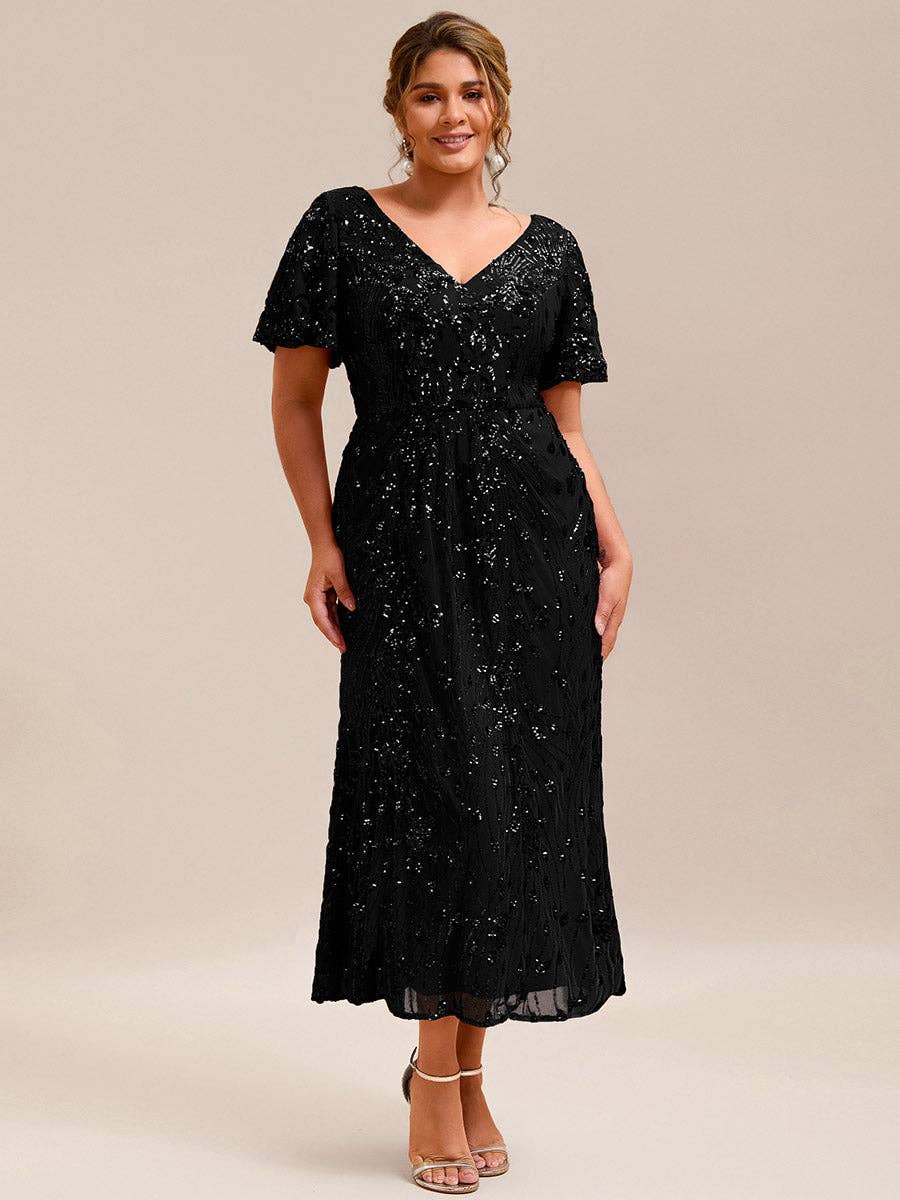 Strapless Deep Fishtail Paillette Midi Evening Dresses