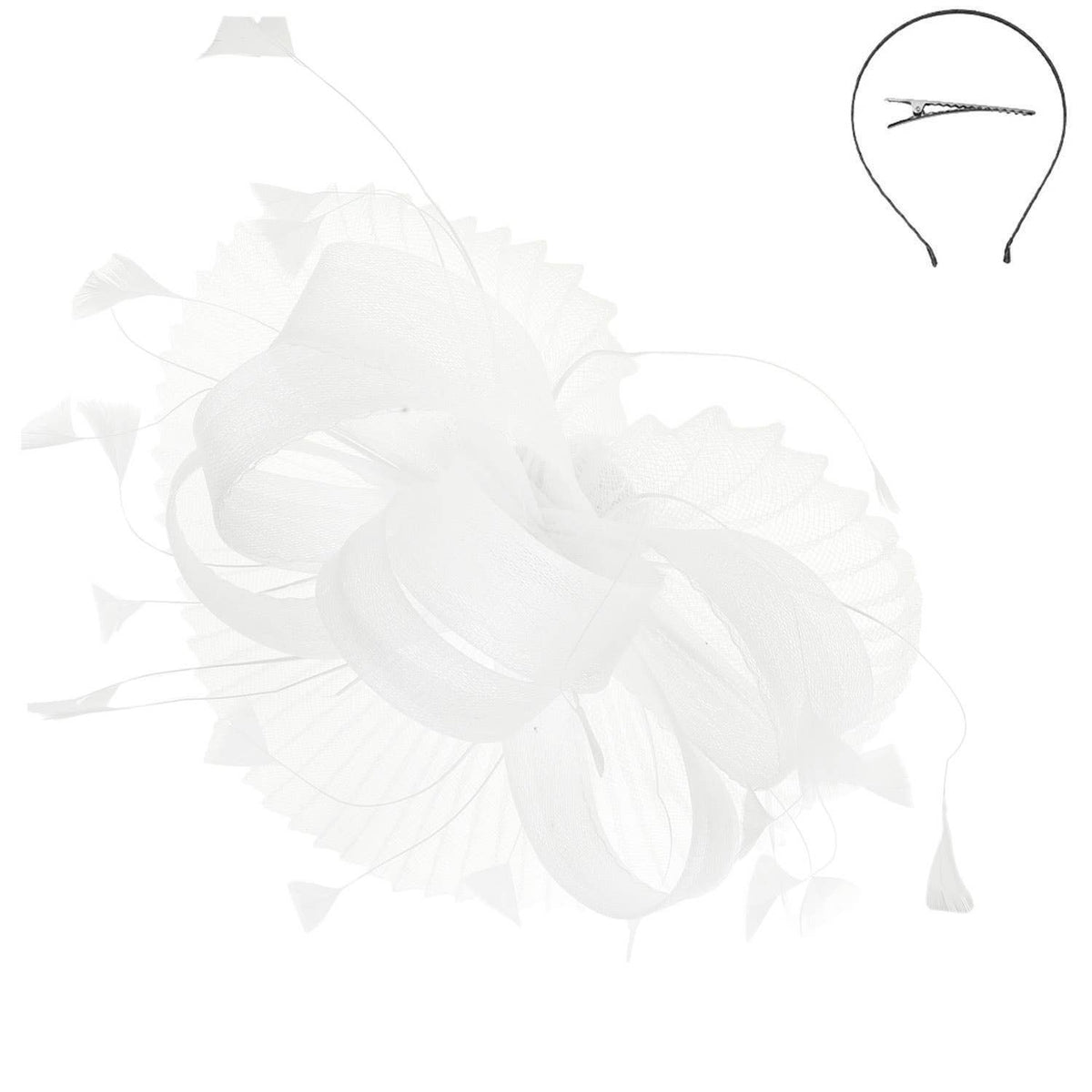 Sheer Mesh Loop Feather Spray Fascinator with Headband