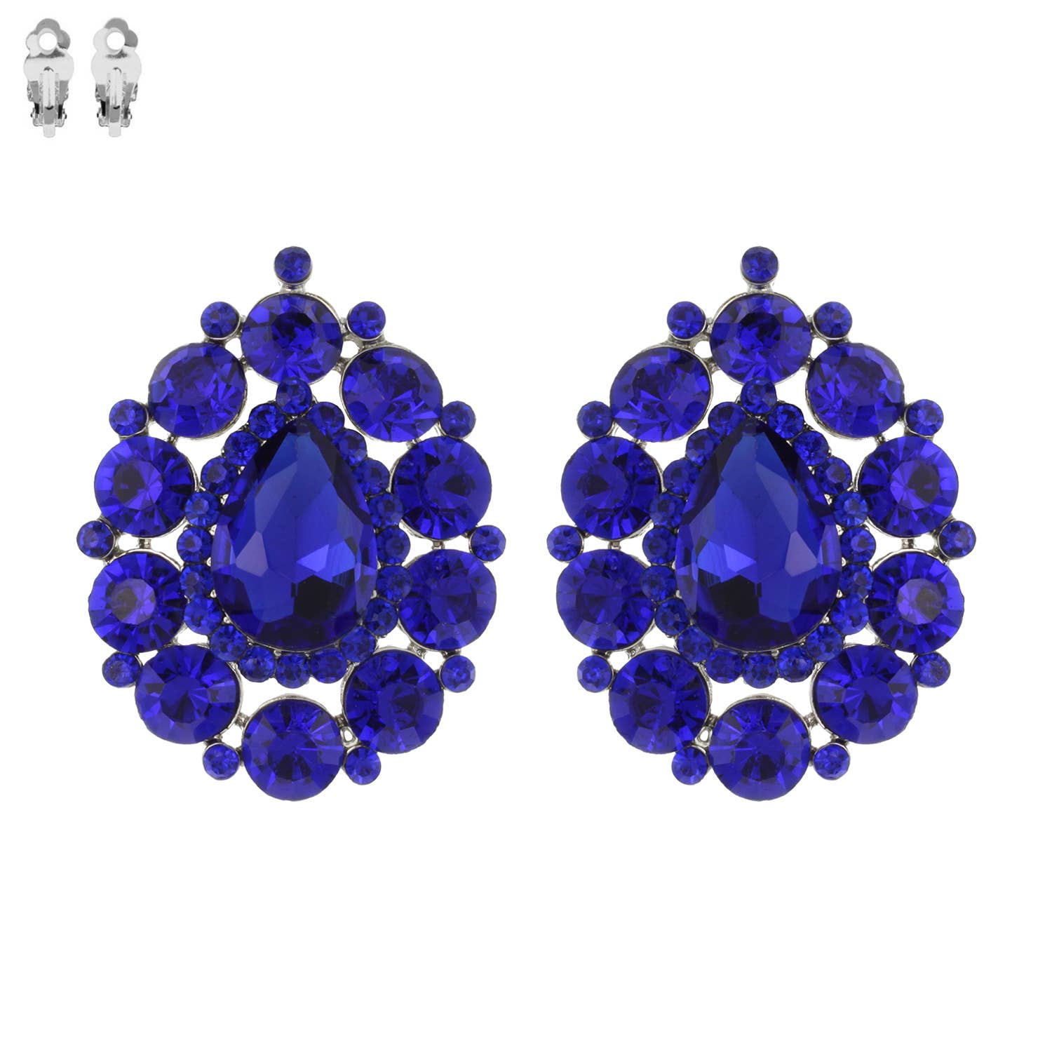 Rhinestone Cluster Halo Pear Shaped Clip On Earrings