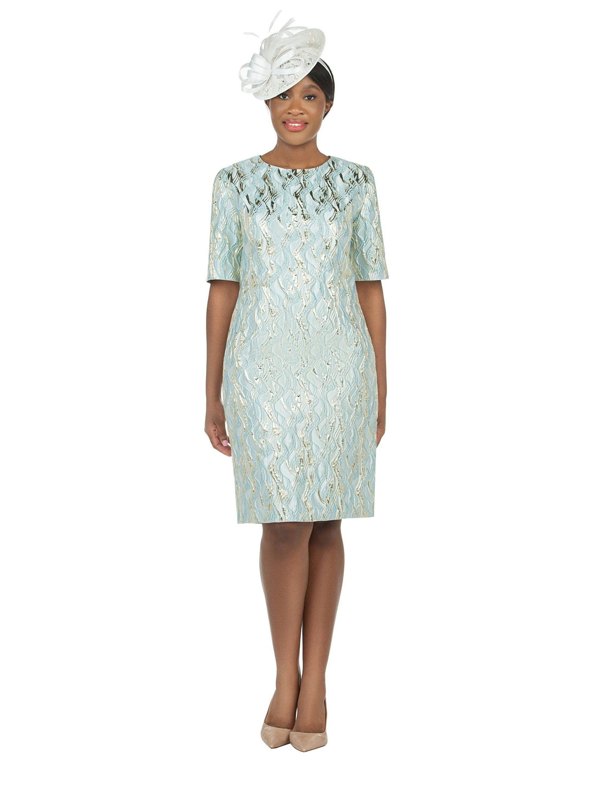 Short Slv Brocade Sheath Dress - Plus