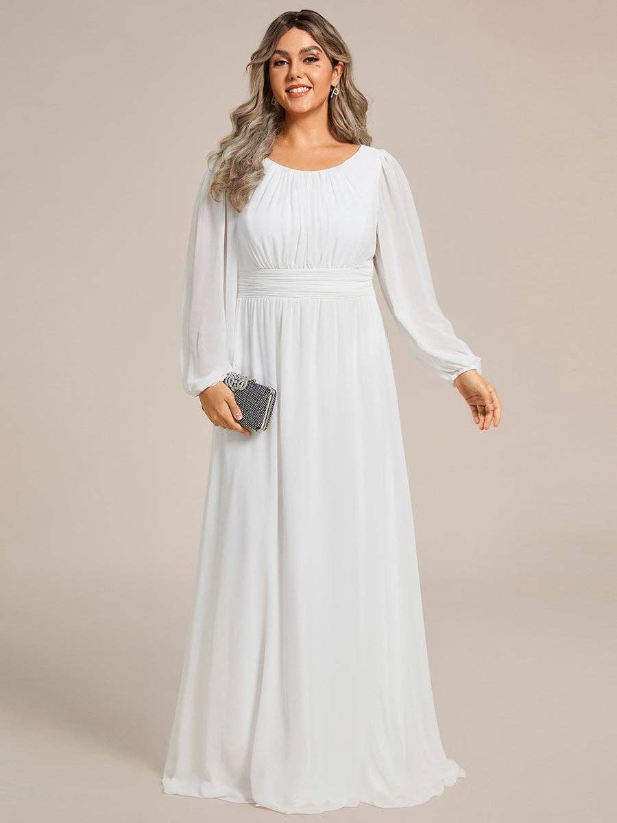 Plus Size Long Lantern Sleeves Round Neck Bridesmaid Dress
