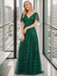Romantic Shimmery V Neck Ruffle Sleeves Evening Dress