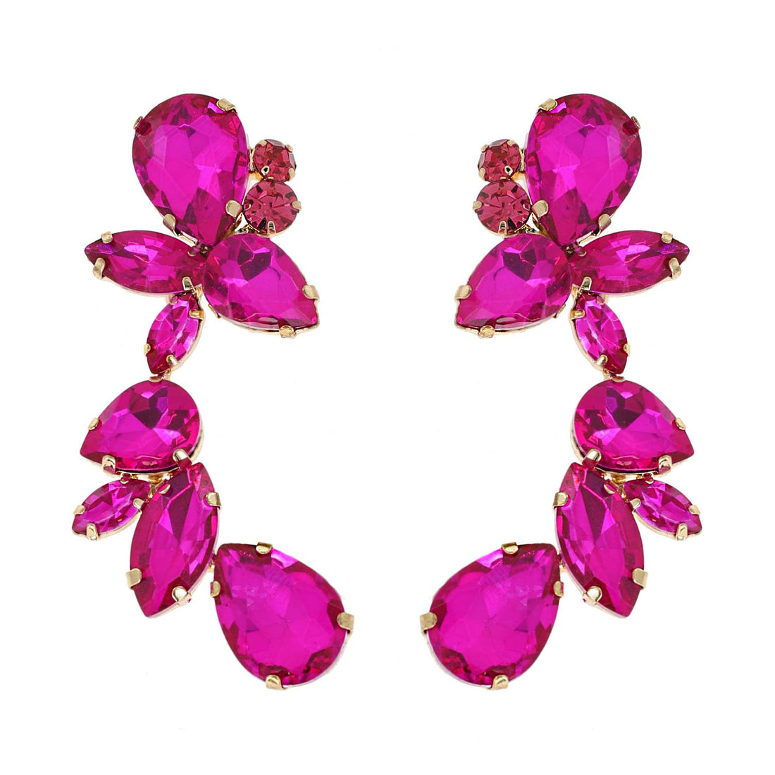 Leaf & Droplet Cut Curved Rhinestone Cluster Drop Earrings