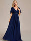 V Neck Appliques Pleated Bridesmaid Dress