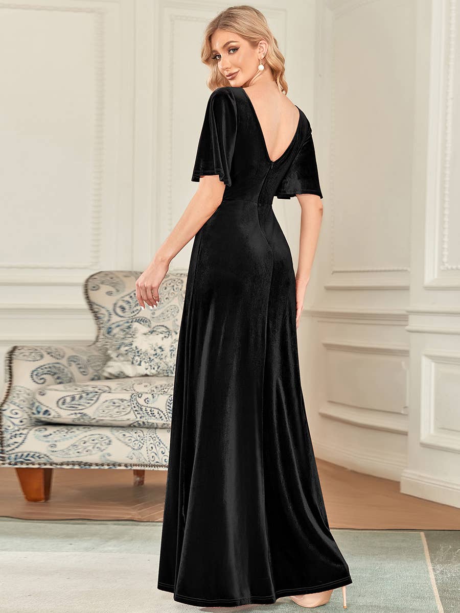 Classic Velvet V-Neck Gown