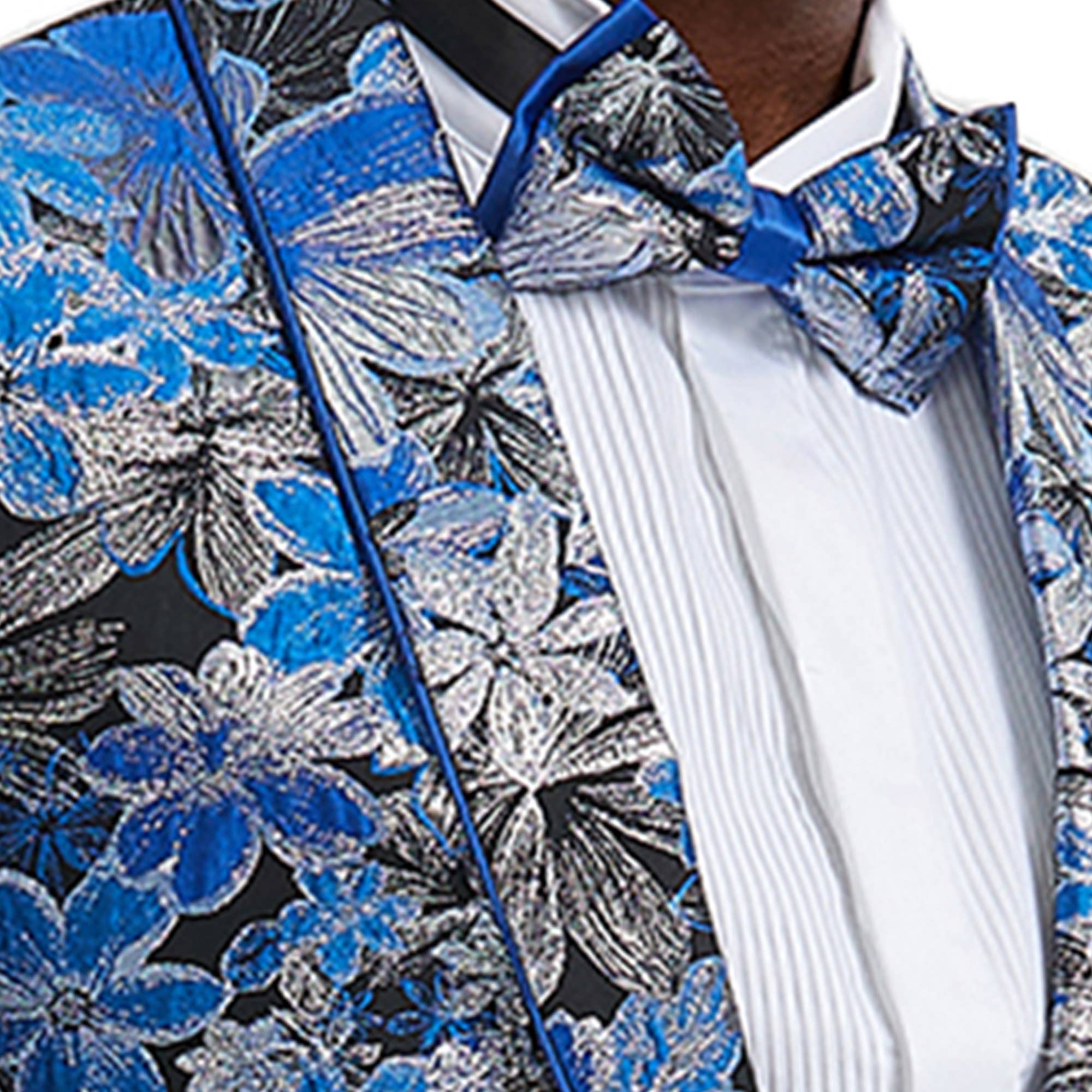 Men's Slim Textured Floral Blazer, Shawl Collar, Royal