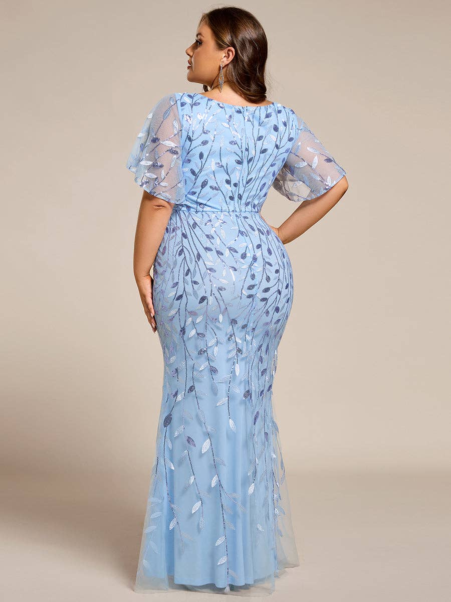 Gorgeous Leaf-Sequined Evening Dress