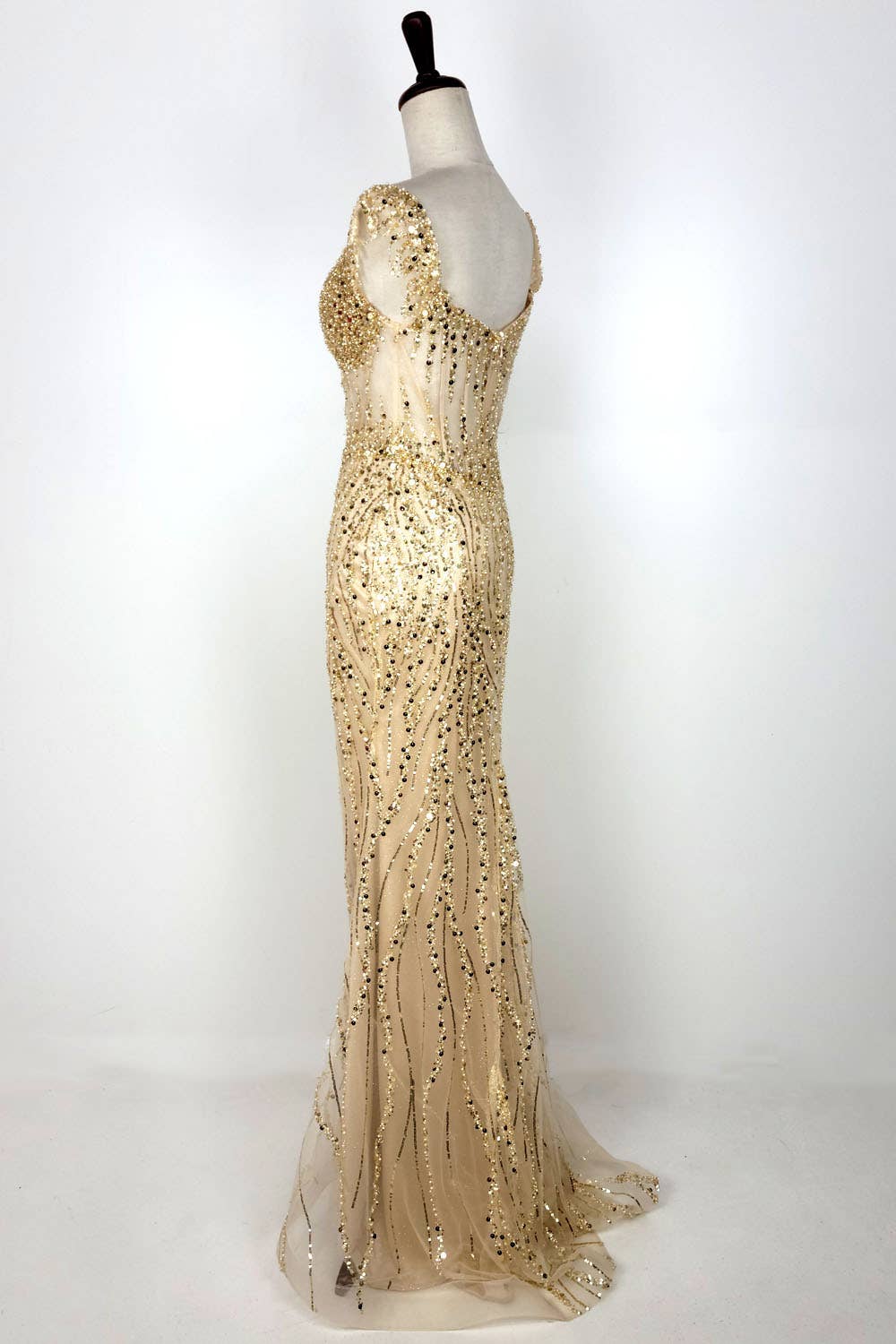 Off the Shoulder Sequin and Bead Long Dress C331