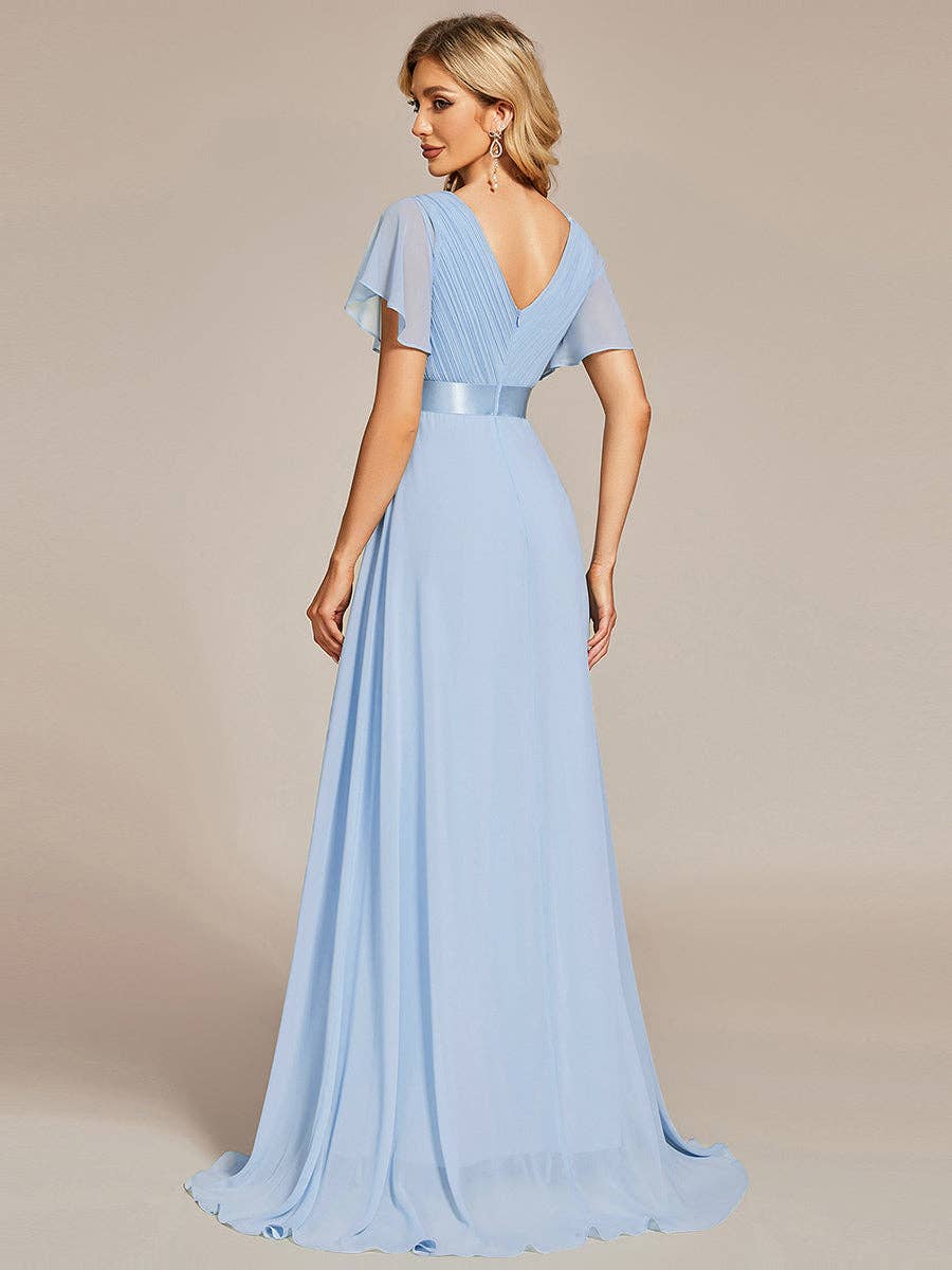 Double V-Neck Ruffles Chiffon Bridesmaid Dress