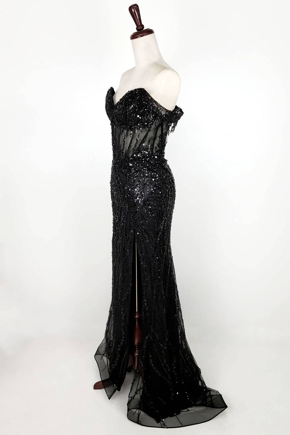 Off the Shoulder Sequin and Bead Long Dress C331