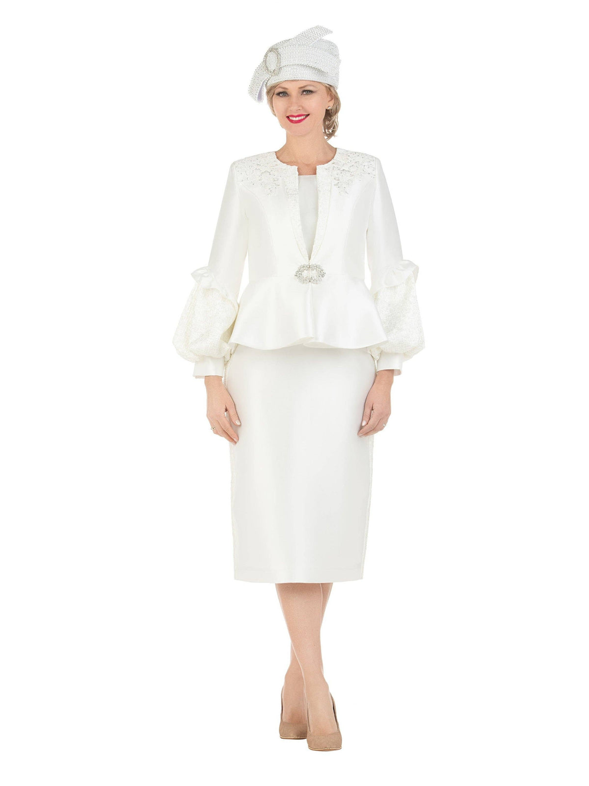 3pc Balloon Slv Peplum Jkt Skirt Suit-Plus