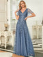 Romantic Shimmery V Neck Ruffle Sleeves Evening Dress
