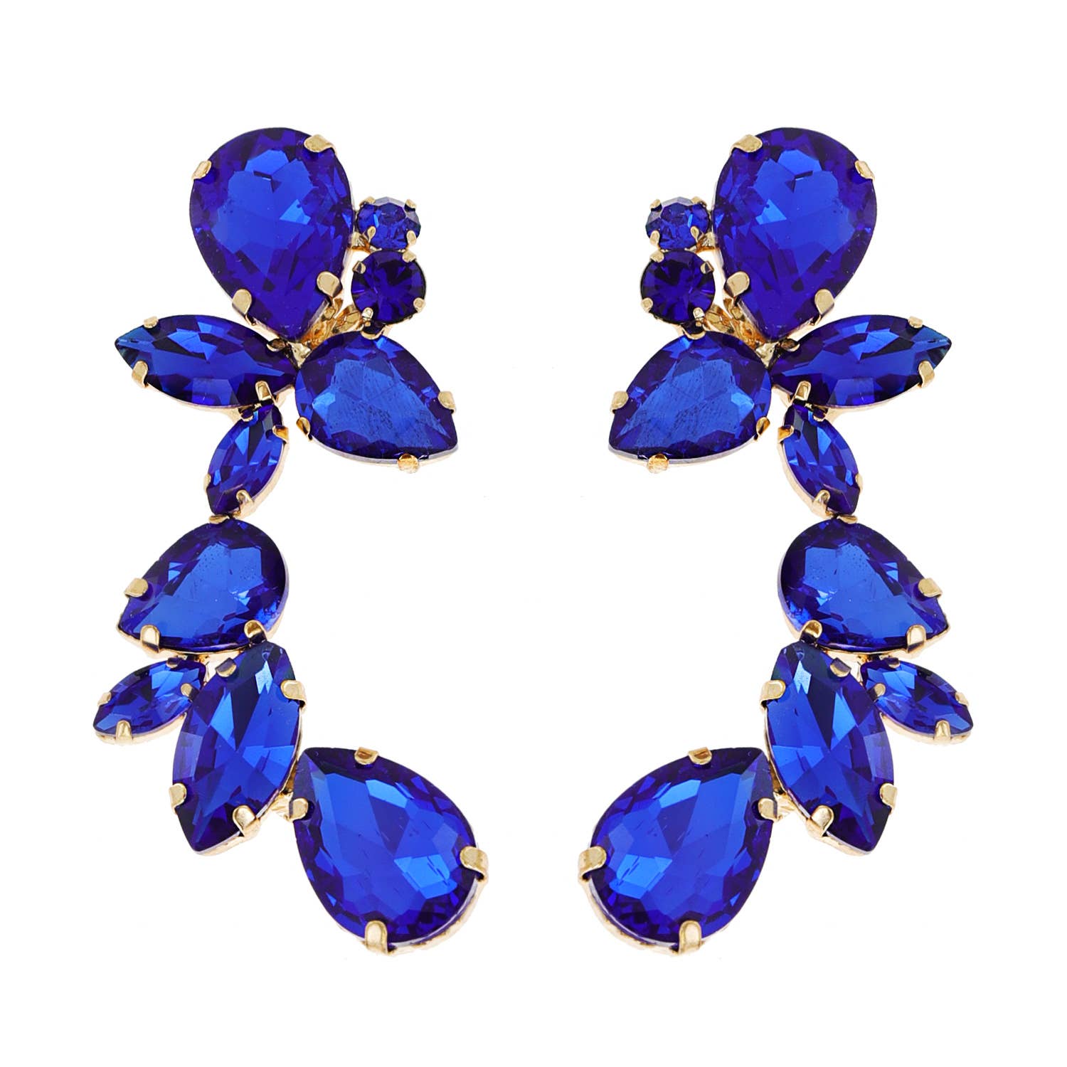 Leaf & Droplet Cut Curved Rhinestone Cluster Drop Earrings