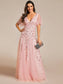 Romantic Shimmery V Neck Ruffle Sleeves Evening Dress