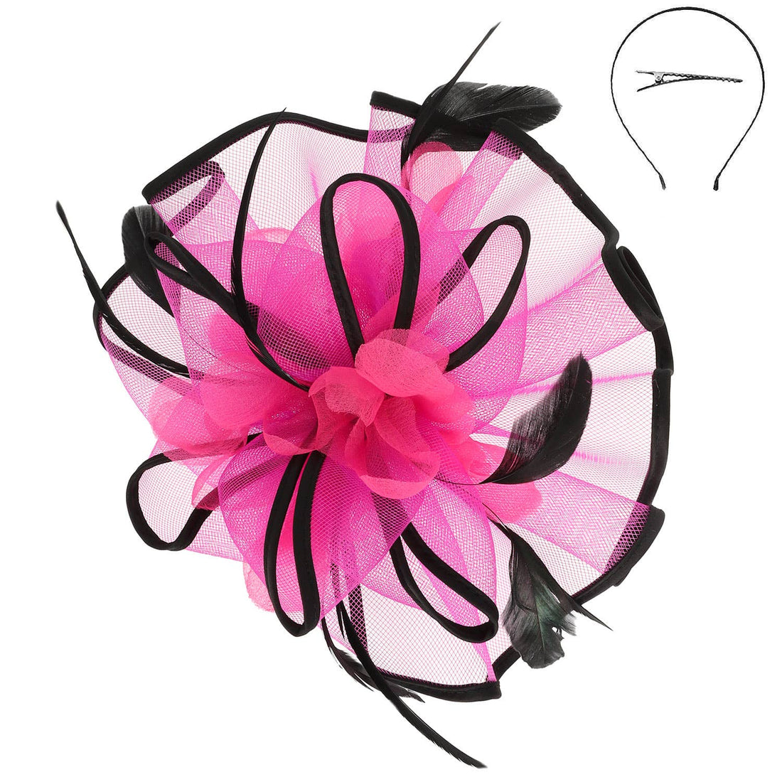 Floral Feathered Contrast Trim Mesh Fascinator